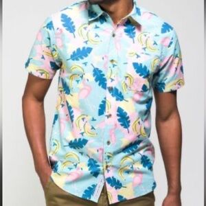 Part pants Tropical Print Men's Casual Button Down Shirt